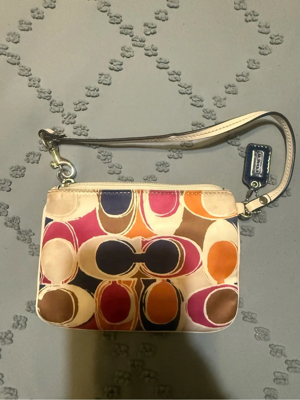 Coach Multicolor Signature Wristlet in Pink, Orange, Brown & Navy
